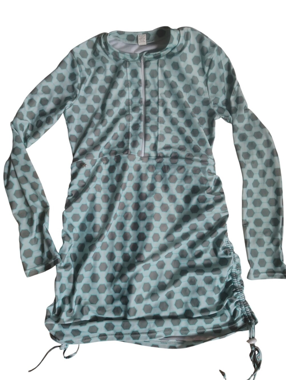Swimsuits For All Light Teal Hexagon-Print Long Sleeve Swim Dress M